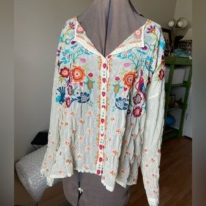 Johnny Was embroidered button up long sleeve top